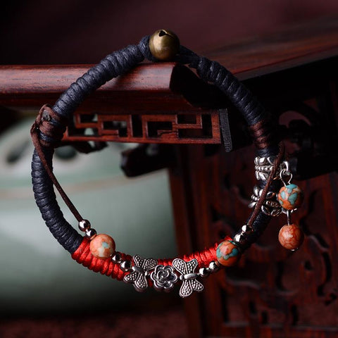 Colorful Rain Stone with Tibetan Silver Charm Bracelet