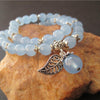 Blue Jade Beads Bracelet with Lucky Tibetan Silver Leaf Pendant