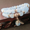 Blue Jade Beads Bracelet with Lucky Tibetan Silver Leaf Pendant