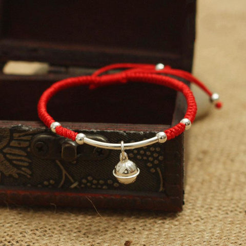 Sterling Silver Bell Lucky Red Rope Shambala Bracelet